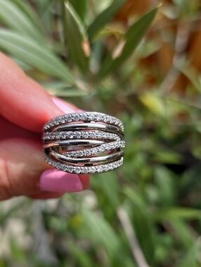 Sterling Silver Multi-Row Pave Crystal Ring - Silver